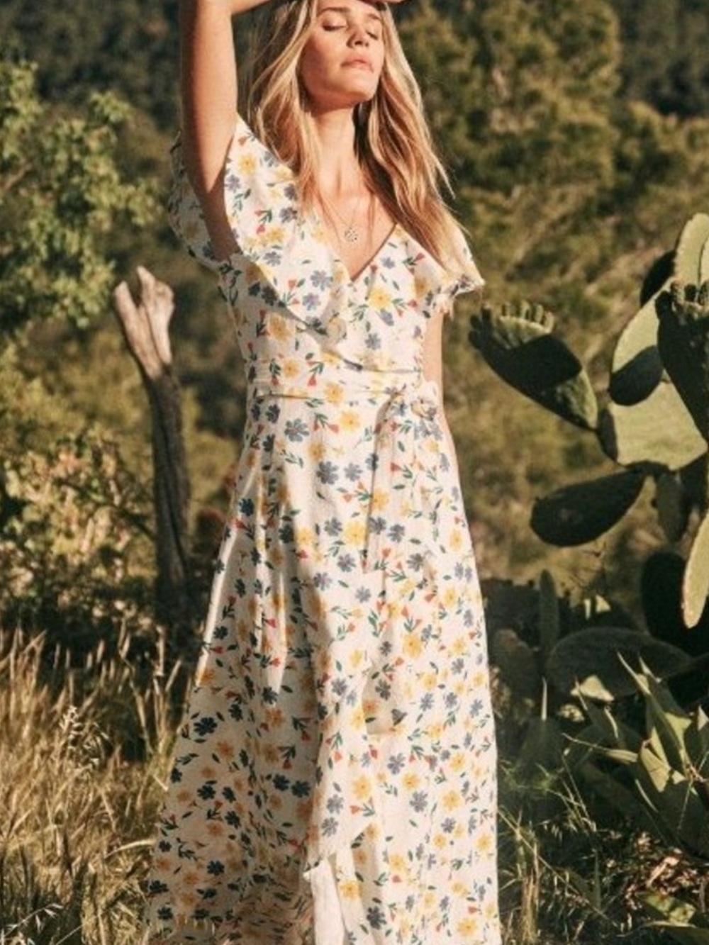 Sézane Giovana Floral Wrap Maxi Dress EU 40 US 8 Flutter Sleeve